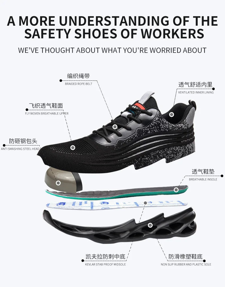 2025 New Work Shoes Man Work Sneakers Steel Toe Shoes Anti-smash Anti-puncture Safety Boots Breathable Women Protective Shoe