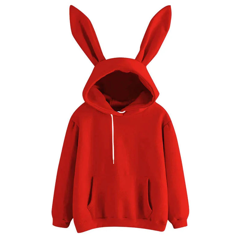 Autumn Winter Women Hoodies Kawaii Rabbit Ears Fashion Hoody Casual Loose Solid Color Warm Sweatshirt Hoodies For Women
