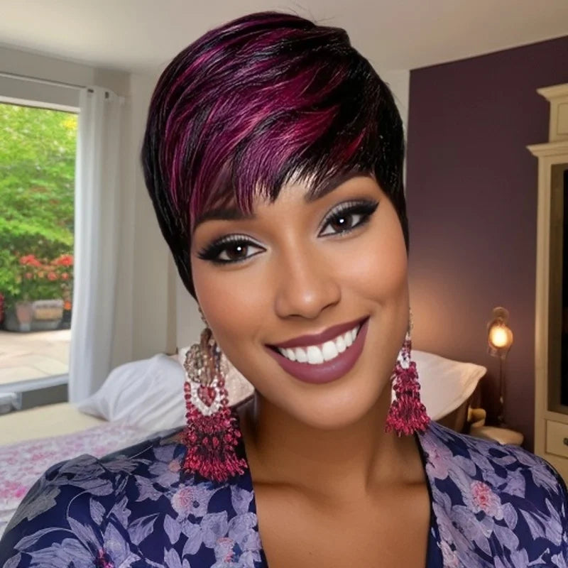 Pixie Cut Short Wigs Human Hair Layered Haircut Pixie Wig with Bangs Full Machine Made