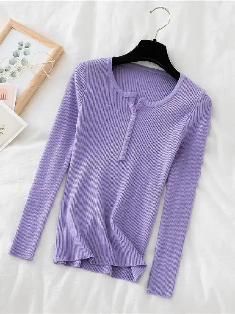 Korea Autumn Winter Button V Neck Sweater Women Basic Slim Pullover Women Sweaters And Pullovers Knit Jumper Soft Warm Tops