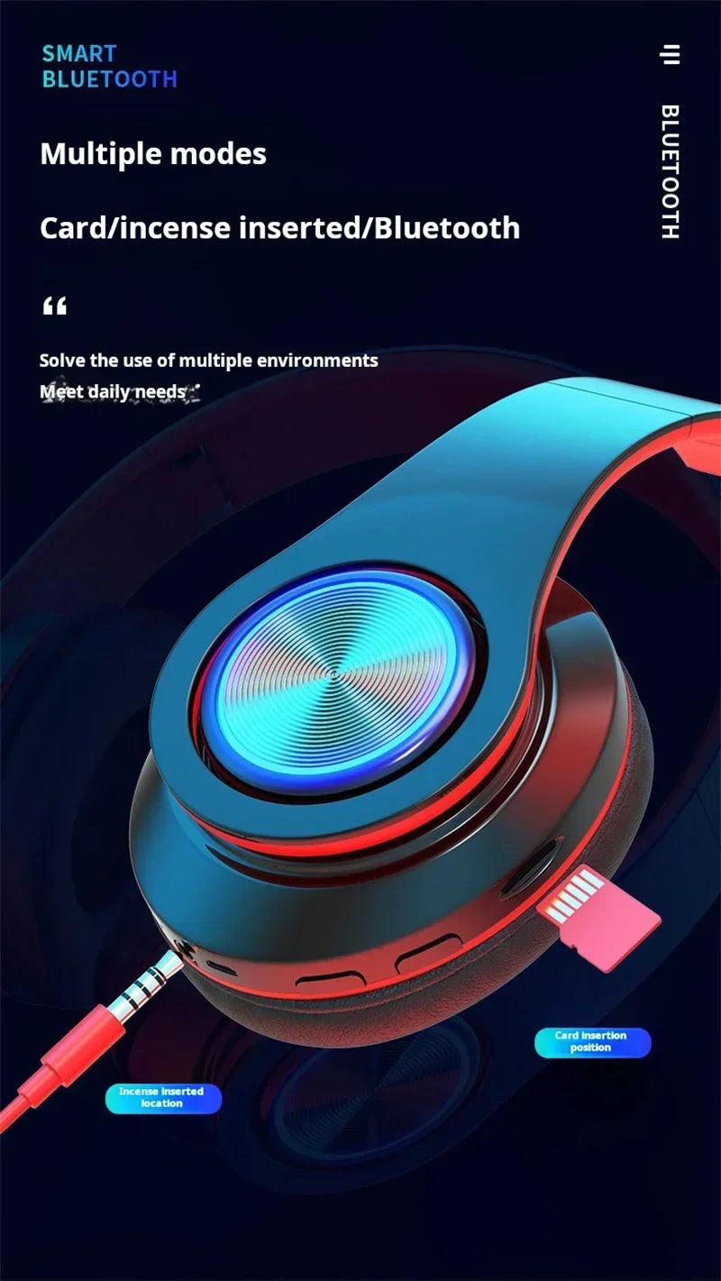 Head-Mounted Gaming Headphones Blutooth Surround Sound Stereo Wireless Earphone with Micro Phone Colourful PC Laptop Headset