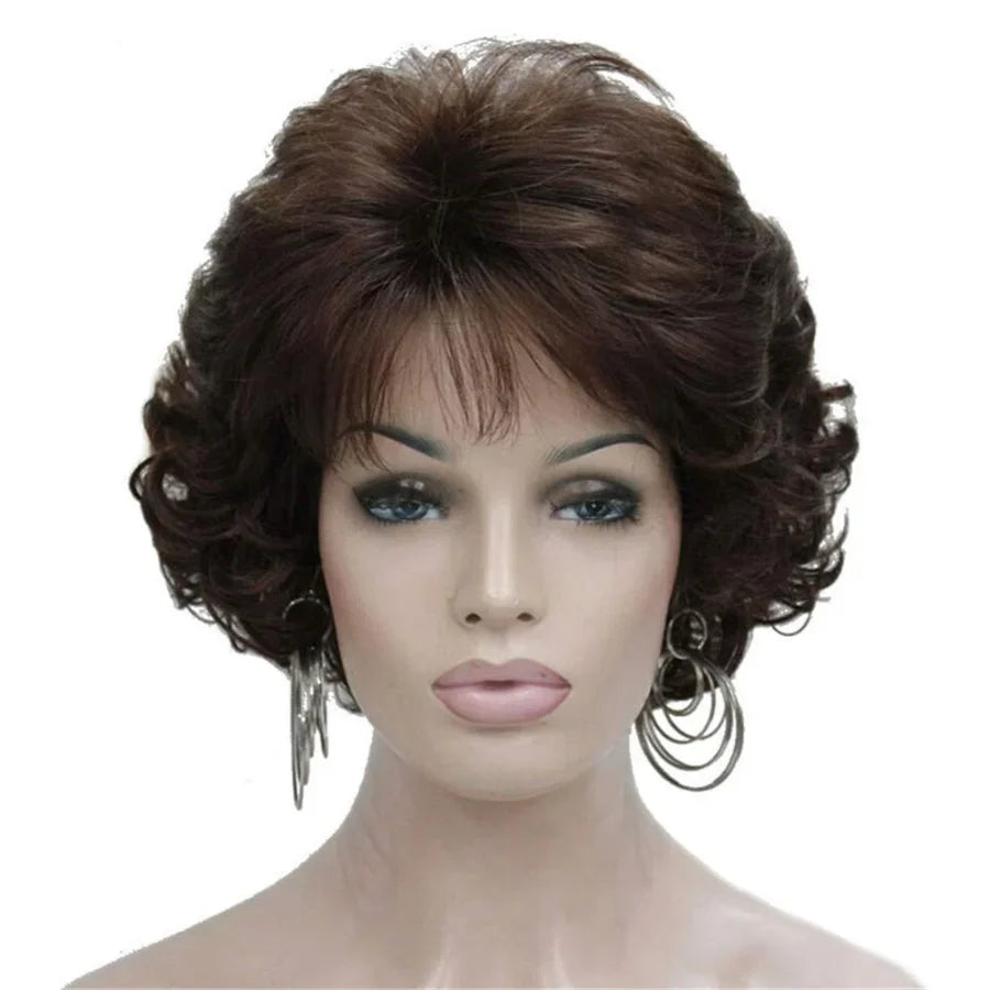 Slivery Grey Short Curly Wavy Wig 100% Imported Premium Synthetic Fashion Brown Hair Wigs for Women
