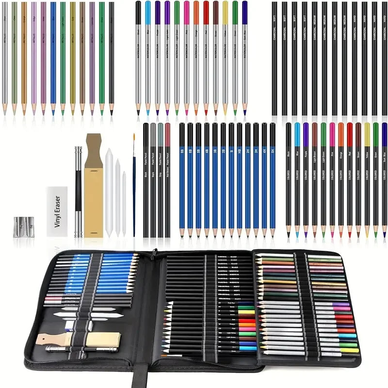 Profesional de Arte, Set de Arte de 72 Piezas, Kit de Lápices de Dibujo y Boceto, Set de Herramientas de Lápices de Carbón para Artistas