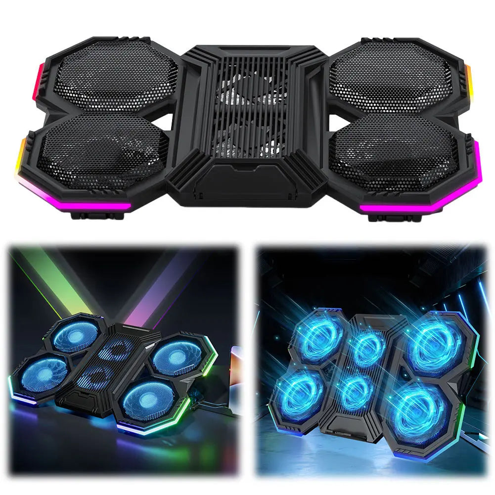 Laptop Cooler Cooling Pad 2 USB Ports Gaming Laptop Fan with 6 Quiet Fans Air Cooler Notebook Stand Holder for 12-21 Inch Laptop