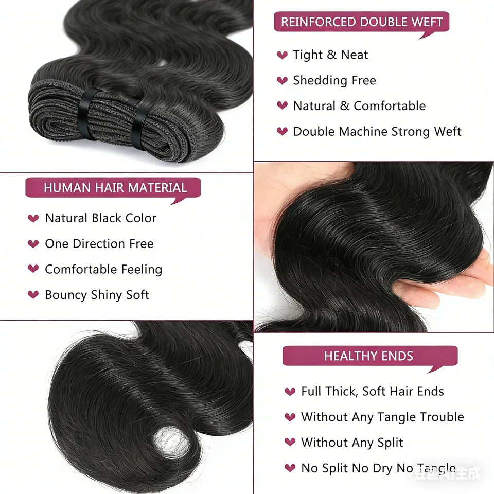 Short Body Wave Bundles Human Hair 8-20 Inch Unprocessed Brazilian Virgin Hair 2/3/4 Packs to Make a Bob Wig Natural Color