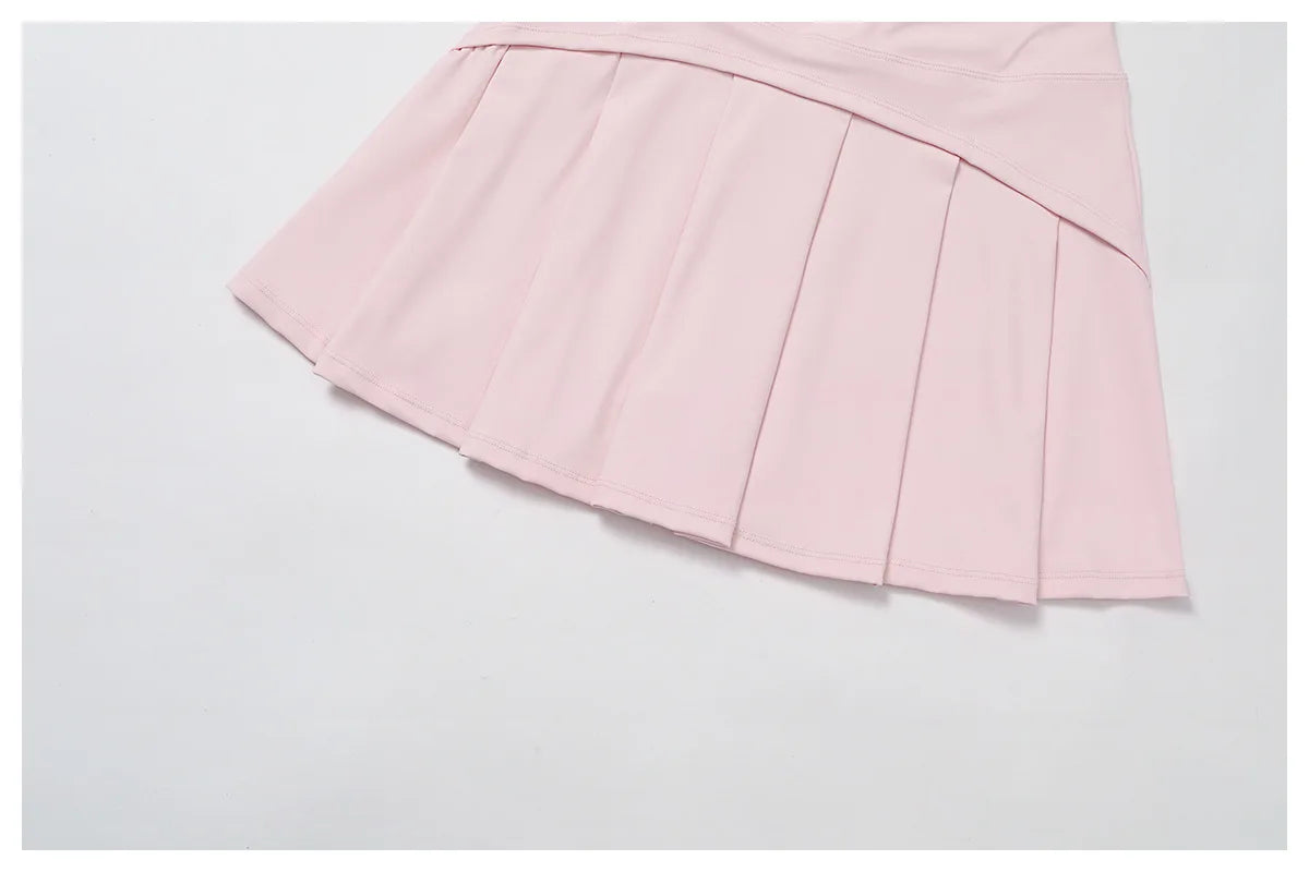 Tennis Top and Skirt Set Women Summer Sport Active Wear Badminton Golf Wear Yoga Outdoor Running Suit Black White Pink Skort