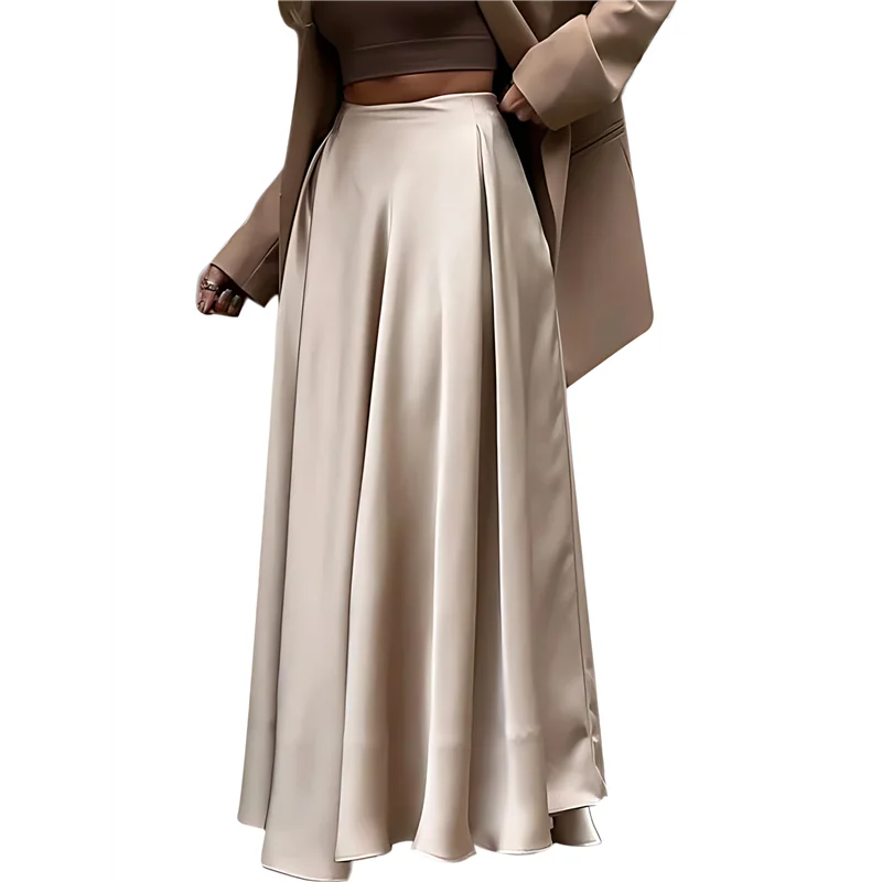ASDS-Skirts For Women High Waist Skirt Elegant Midi Skirt Satin