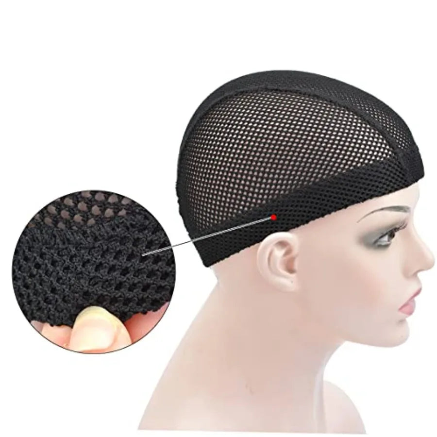 2 Pcs Black Mesh Dome Wig Cap Elastic Crochet Braid Wig Caps for Making Wig Black S