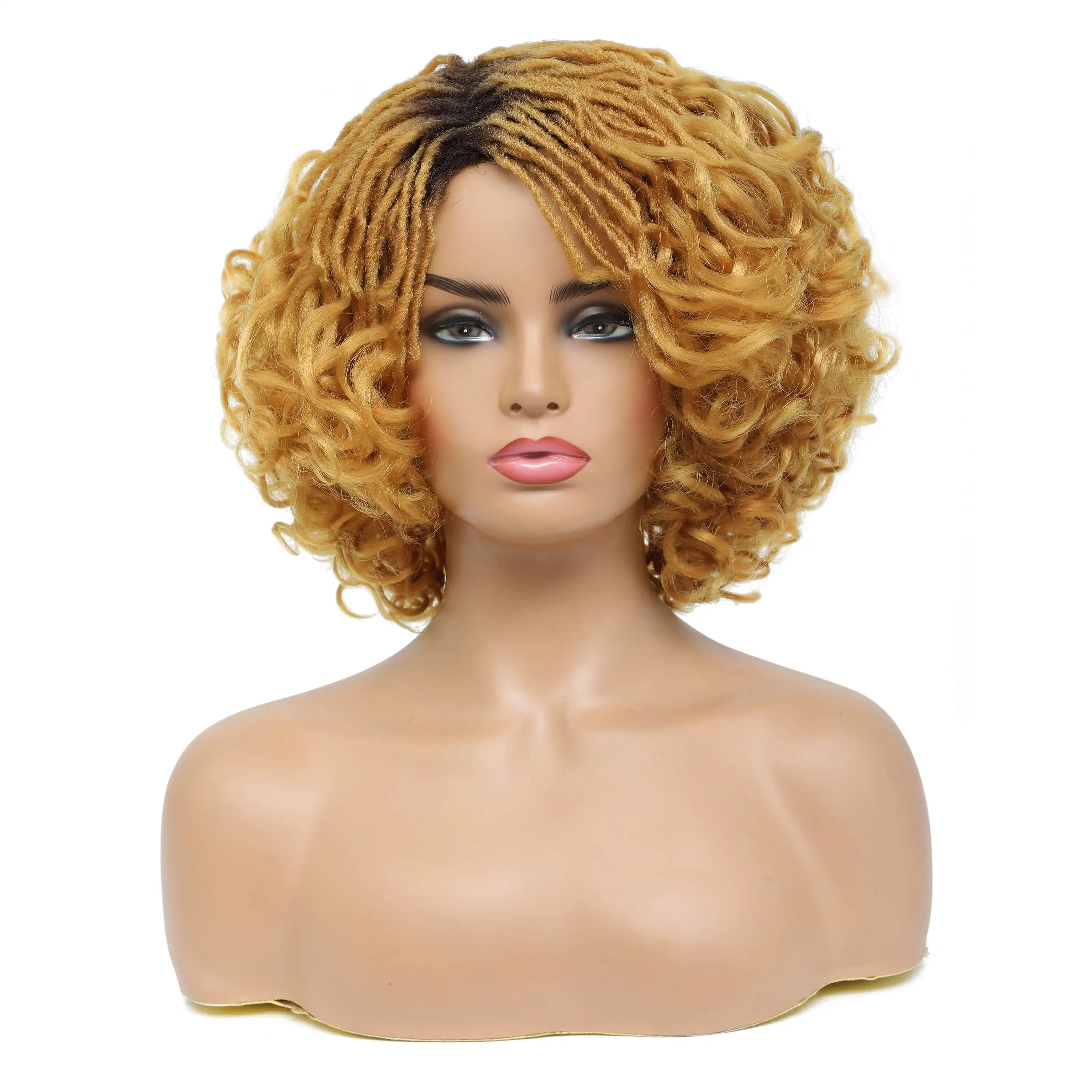 10Inches Braided Wigs  Afro Bob Wig Synthetic DreadLock Wigs For Black Woman Short Curly Ends Cosplay Yun Rong Hair