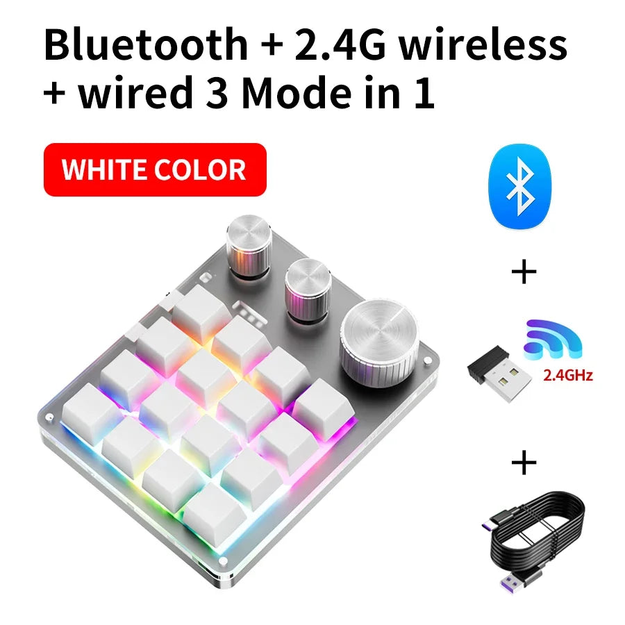 16 Keys 3 Knobs Mechanical Gaming Keyboard USB Wired Bluetooth-Support/ 2.4G Programming Macro Keyboard Custom Hot-swap Keypad
