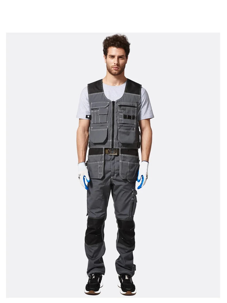 Work Clothing Men's Vest Tooling Clothes Multi-pockets Working Vest Workwear Vest Waistcoat For Maintenance Zipper Pockets