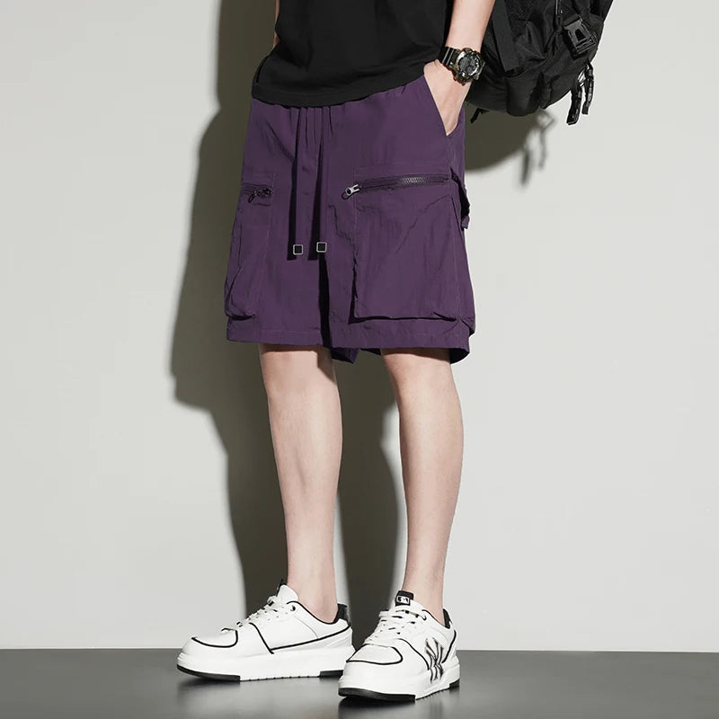 Workwear shorts for men, summer loose sports shorts, summer men's ice silk casual cropped pants