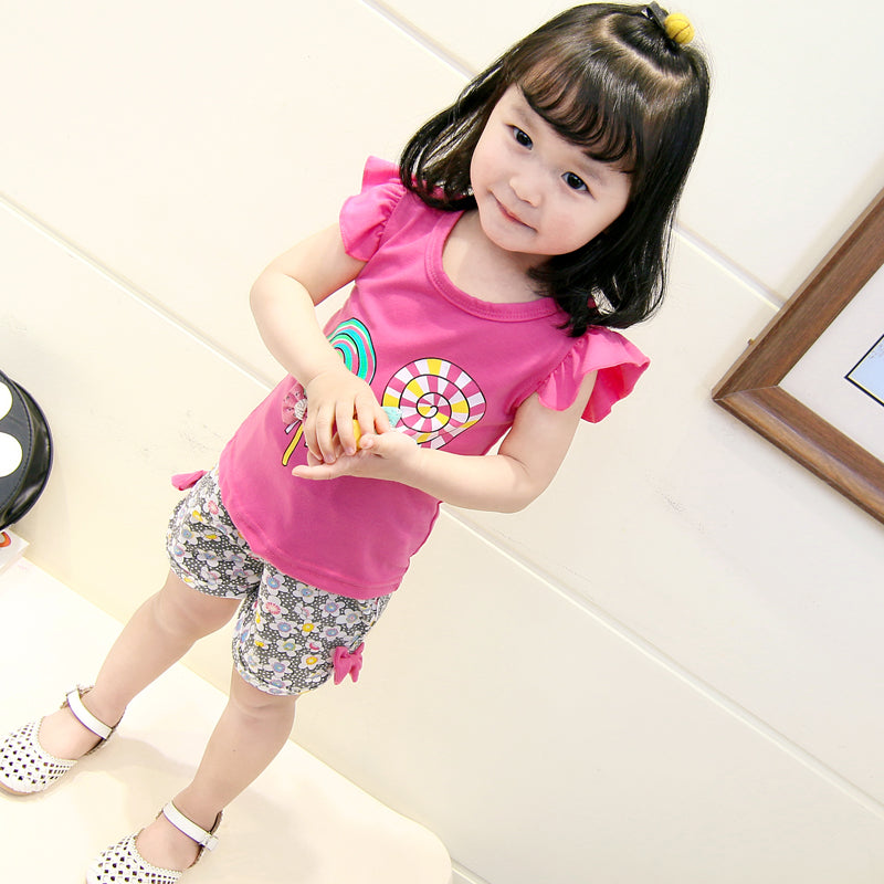 Conjuntos de ropa para bebé niña, camisetas, tops, pantalones cortos, conjuntos de ropa para niños pequeños, estampado de piruletas, ropa de verano para bebés