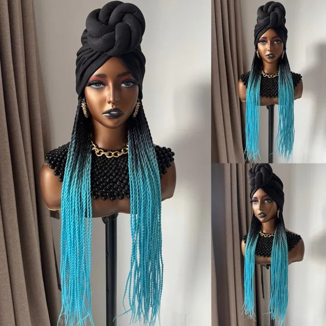 WIGERA Long 24Inch Ombre Fantasy Senegalese Twist Braided Synthetic Wig With Headband Turban Modular Design For Black Women