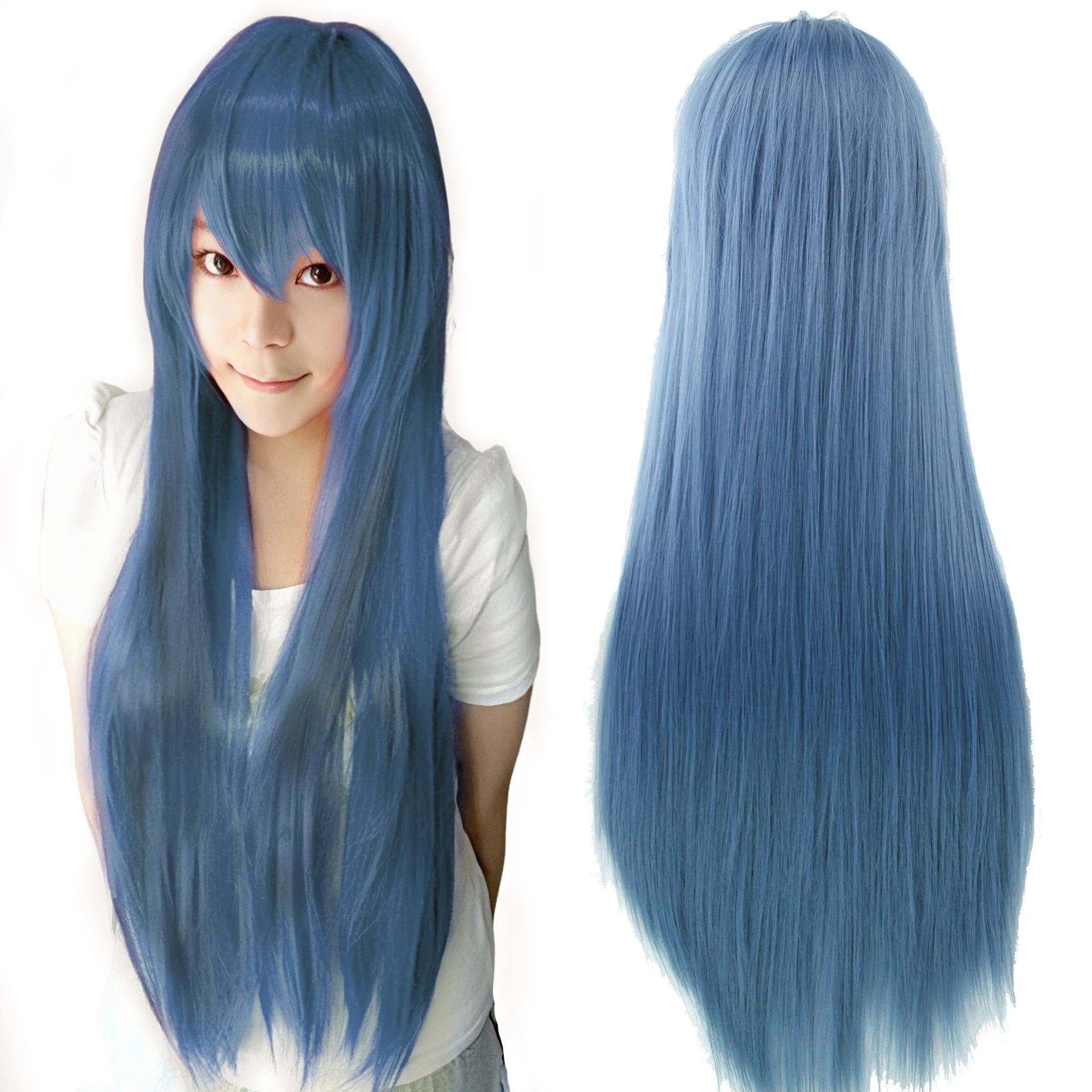 80cm Straight Synthetic Cosplay Wig White Purple Green Silver Pink Lolita Hairpiece with Bangs Long Wigs