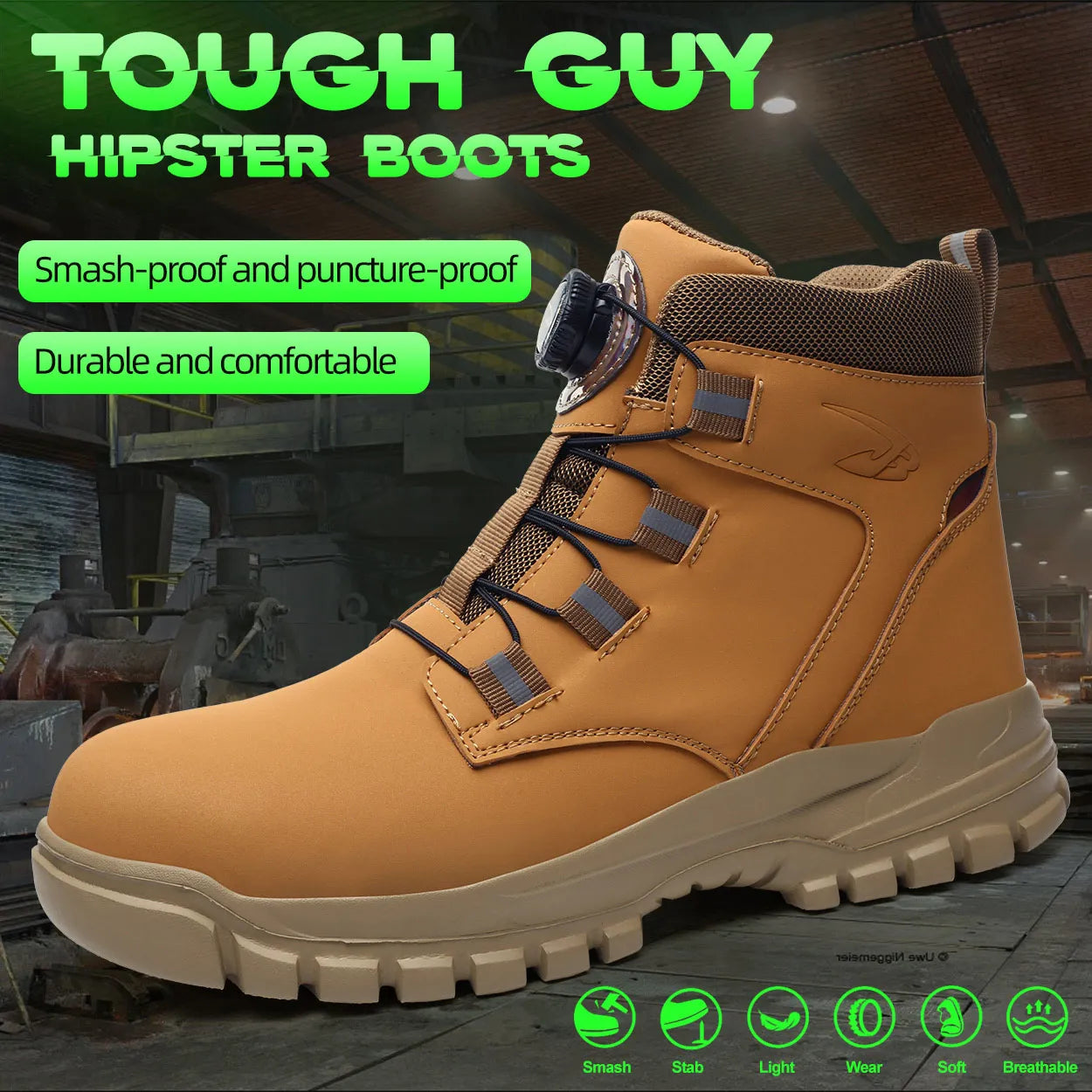 Zapatos de trabajo con botón giratorio para hombre, botas protectoras antipinchazos, zapatillas, zapatos de seguridad impermeables, antideslizantes con puntera de acero
