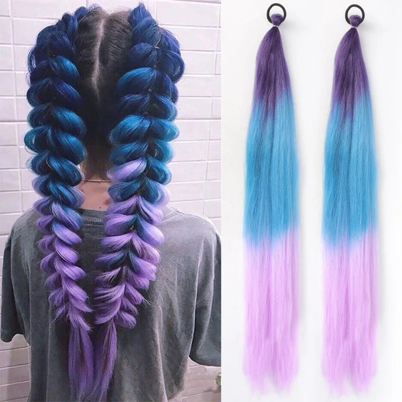 2PCS Synthetic pair of female rubber band boxing color synthetic braided ponytail wig long straight hair heat-resistant ponytail