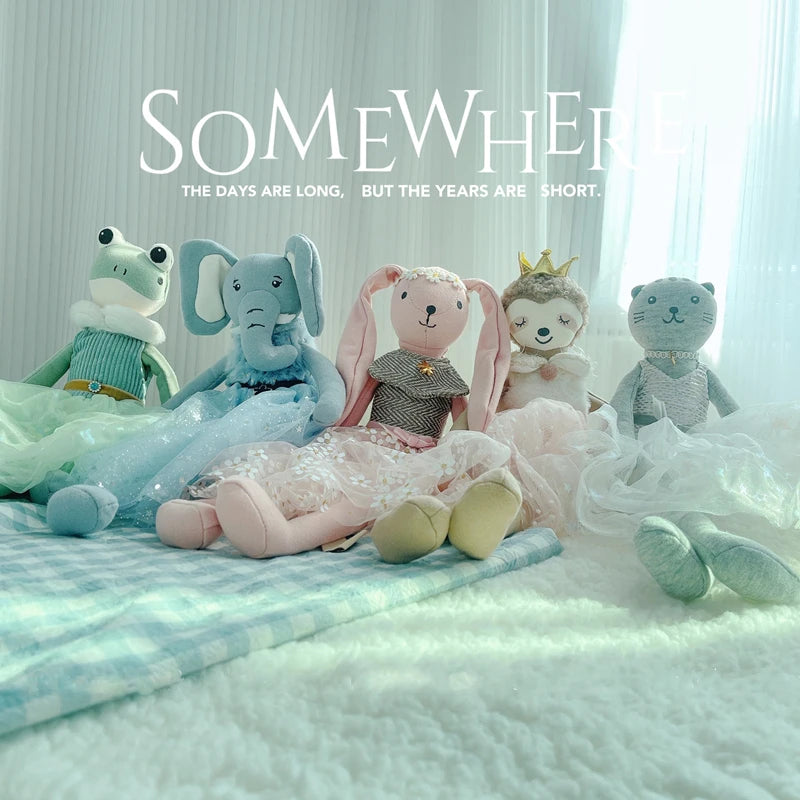 38cm Handmade Stuffed Animals Cute Unicorn Elephant Bunny Cat Sleeping Doll With Dress Baby Comfort Toys Children Gifts