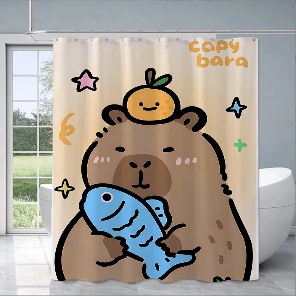 Shower Curtain Waterproof Polyester Fabric Paint Colorful Bath Curtains Kawaii Capybaras Home Bathroom Decor With Hook
