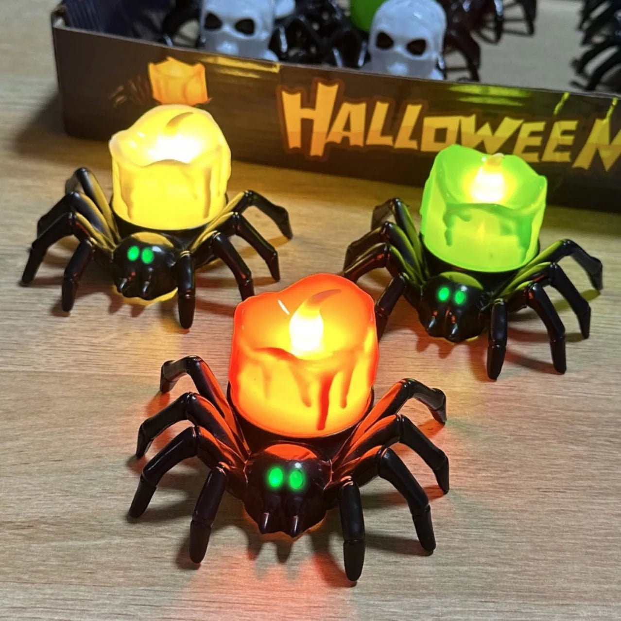 Spider Halloween Decor Spooky LED Candle Light Safe Flameless Flicker Party Decoration Festive Atmosphere Holiday