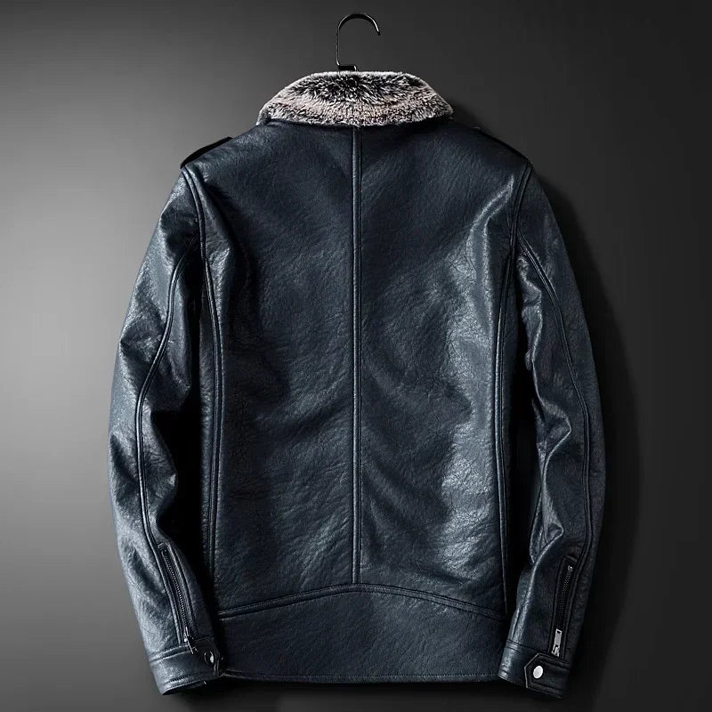 High Quality Luxury Mens Leather Jacket Plush Real Fur Coat Jackets Handsome Fashionable Young Man Winter Genuine Leather Coat