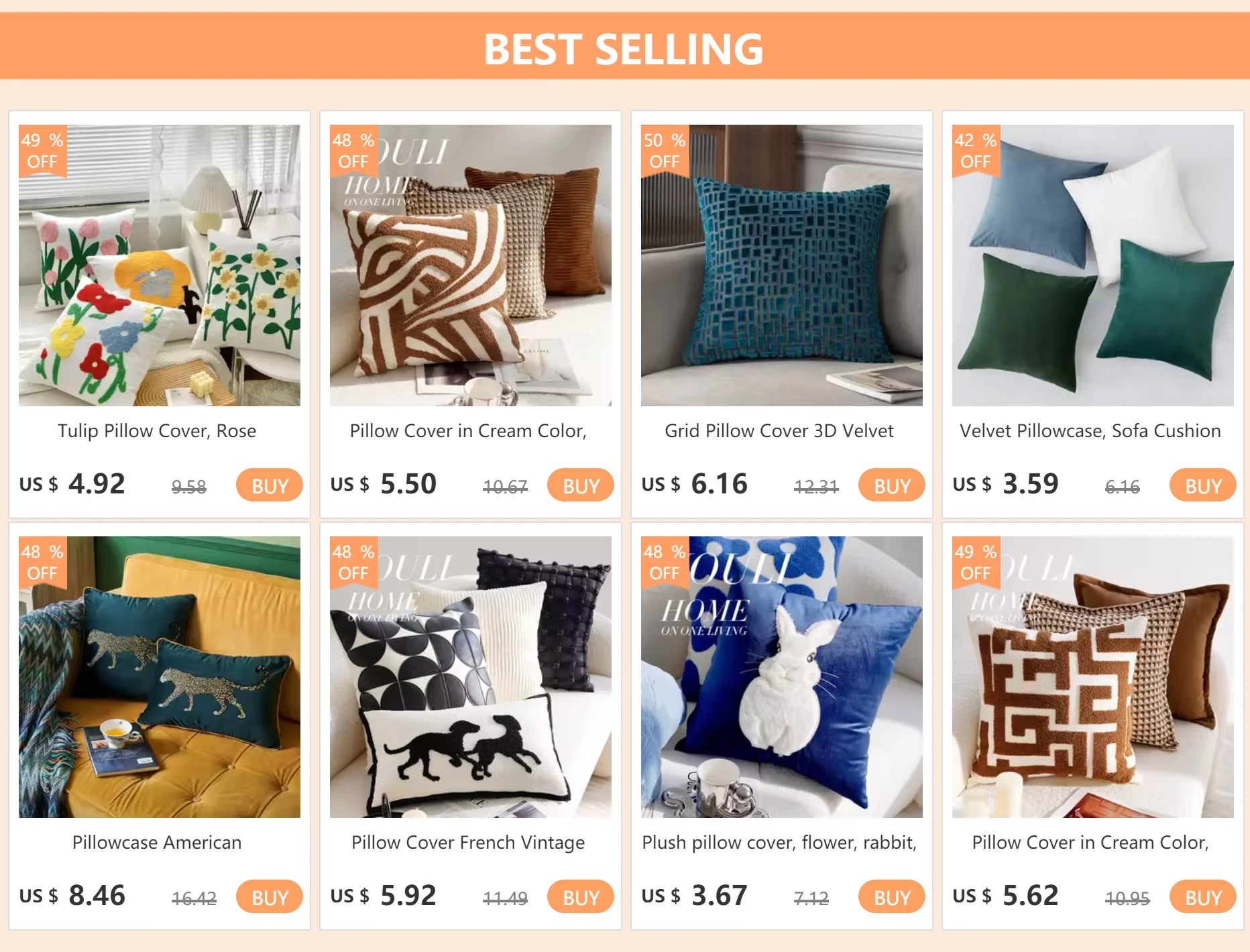 Pillow Cover in Cream Color, Retro Style, Brown French Sofa Waist Cushion Cover 45x45cm Pillowcase