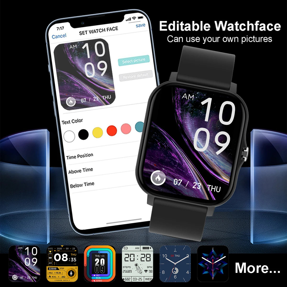 Reloj inteligente impermeable de 1.83'' con respuesta a mensajes, llamadas, monitoreo del sueño, podómetro deportivo y alertas de información para iPhone y Android
