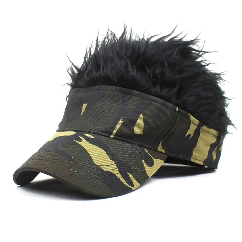 Gorra Unisex Verde Militar Camuflaje Estampado Anti-UV Golf Béisbol Pelo Sintético con Púas Sombrero Deporte Correr Peluca Parasol