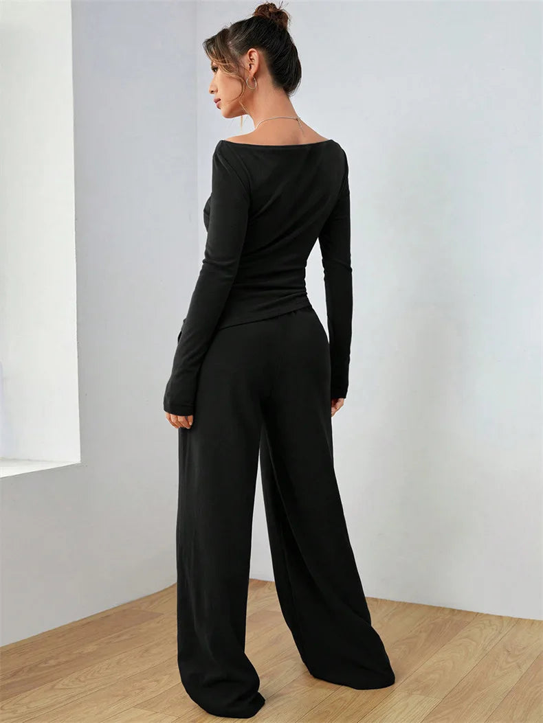 Women's Two-Piece Wide-Leg Pants Set Soft And Waxy Style Suit Fashionable Irregularities Women's Clothing Sales Yoga Sports Set