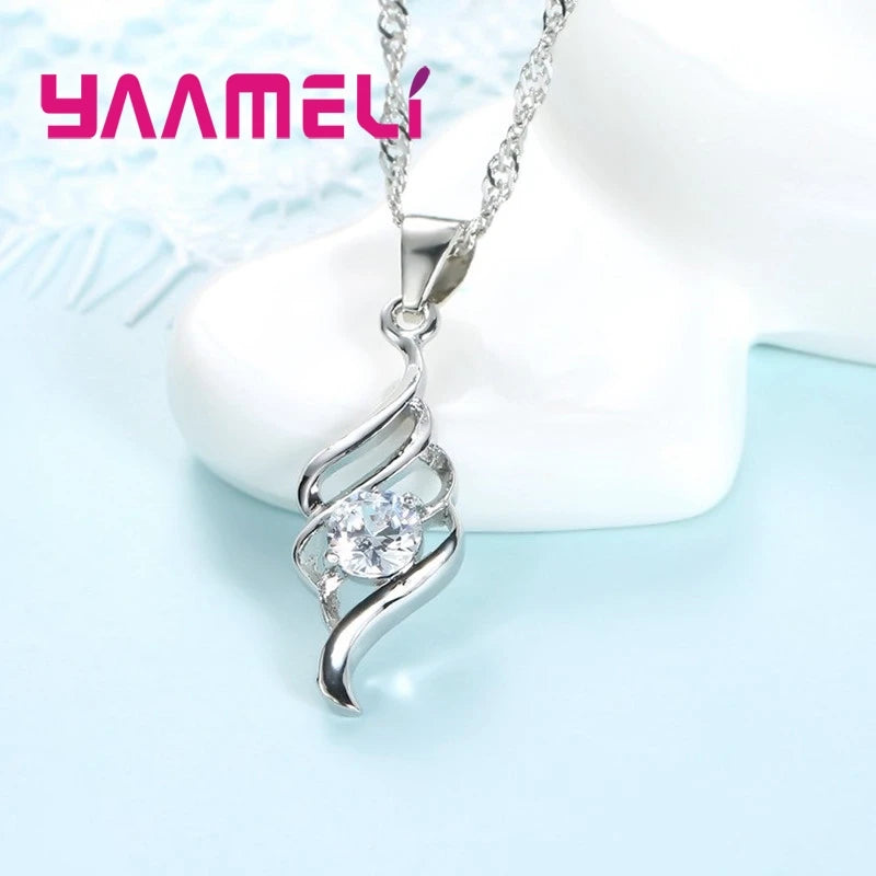 Juegos de joyas para mujer, dijes, collar con colgante de color plata de ley 925, pendientes de aro, moda clásica, collares, regalo de boda