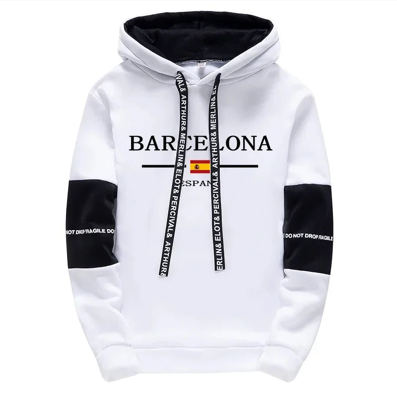 Barcelona Mens Sweatshirt Sweatpants Autumn Winter Casual Sporty Jogger Set Urban Fashion Street Style Hoodie Sportswear