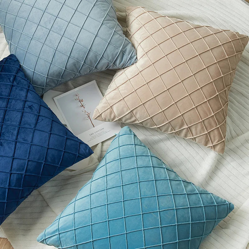 Velvet Diamond Check Pattern Throw Pillowcase 30x50/45/50/60cm Soft Solid Color Cushion Covers For Living Room Sofa Home Decor