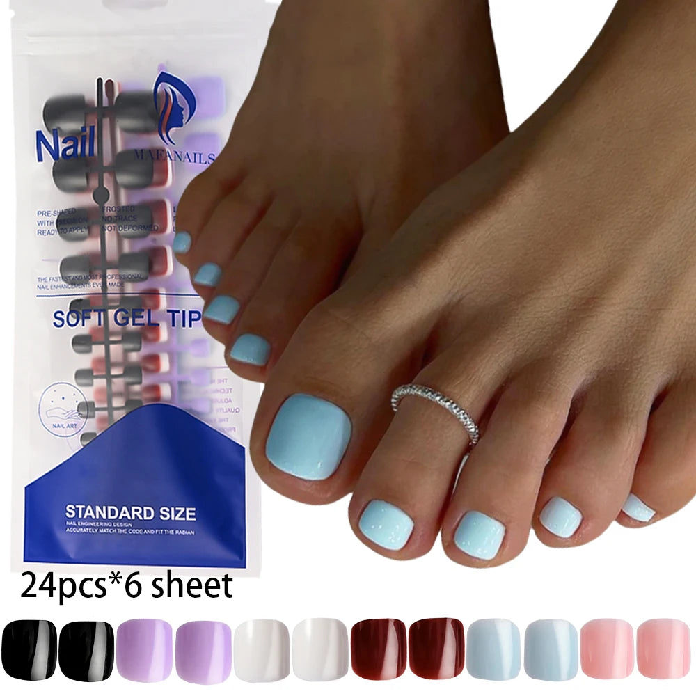 120pcs French Fake Press on Toenails Wearable Gradient White Pink Nude Short Square Toe Nails DIY Full Cover Foot Nails Tips