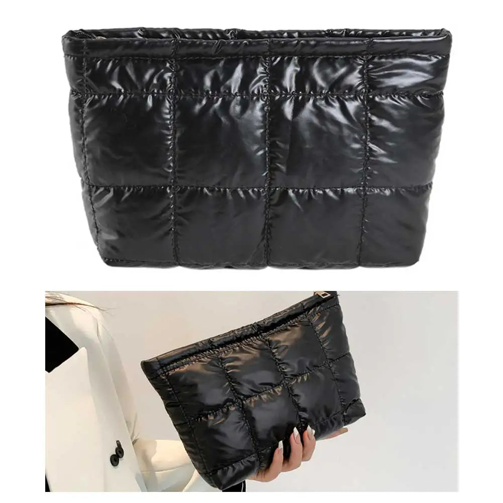 Women Toiletry Bag Padded Quilted Makeup Storage Bag Large Capacity Makeup Organizer Bag Solid Color Puffer Makeup Bag