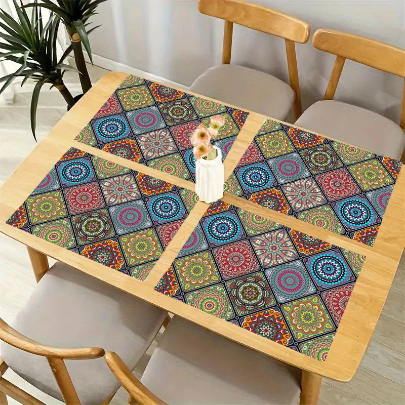 Lot de 4 sets de table bohème mandala, motif ethnique mexicain traditionnel avec carreaux géométriques, motif floral bohème, 30 x 40 cm
