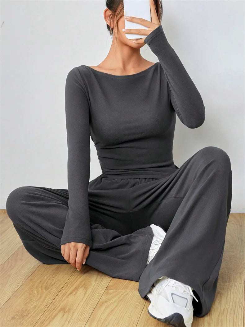 Women's Two-Piece Wide-Leg Pants Set Soft And Waxy Style Suit Fashionable Irregularities Women's Clothing Sales Yoga Sports Set