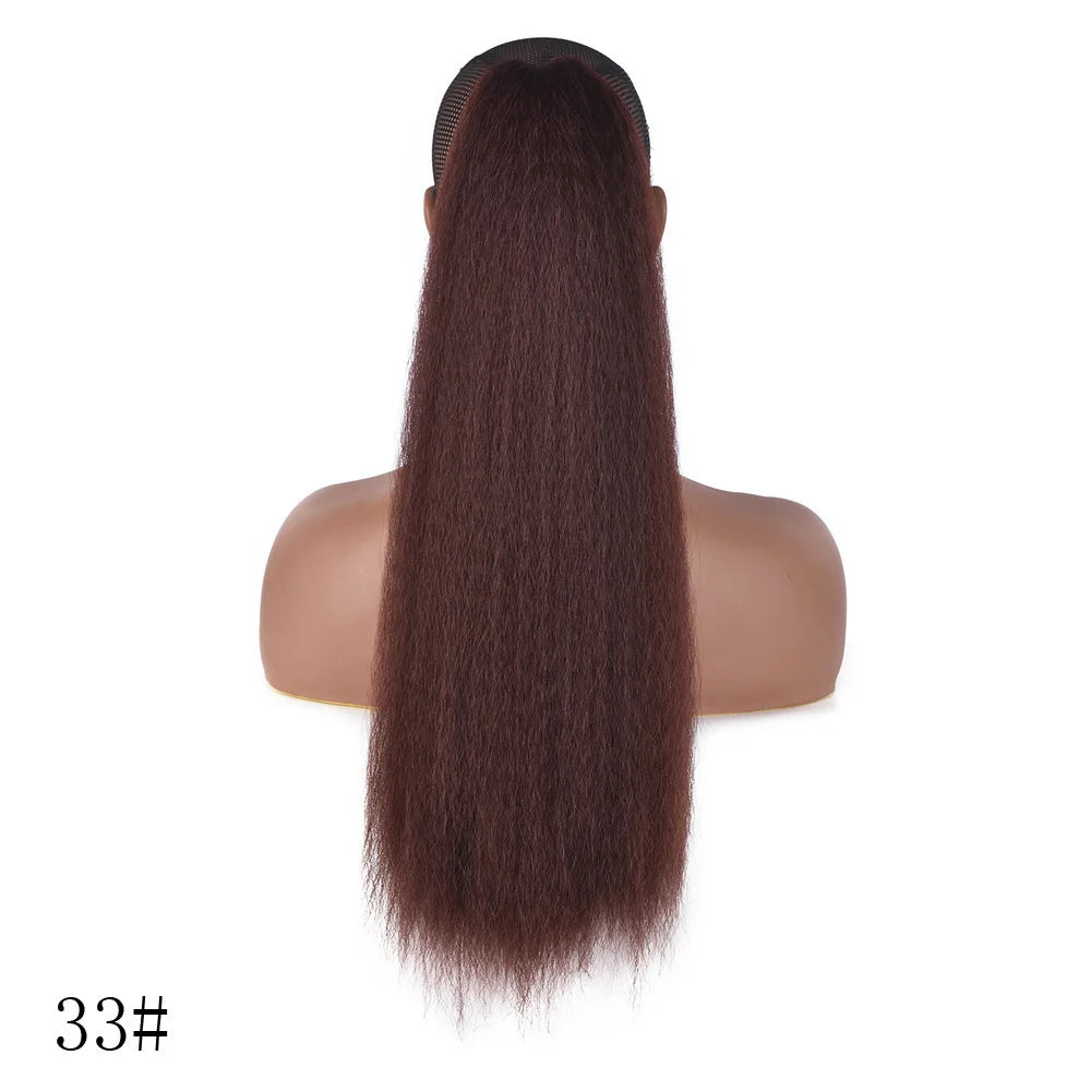 Extension de cheveux synthétique en queue de cheval à cordon, texture bouclée africaine yaky, 22 pouces