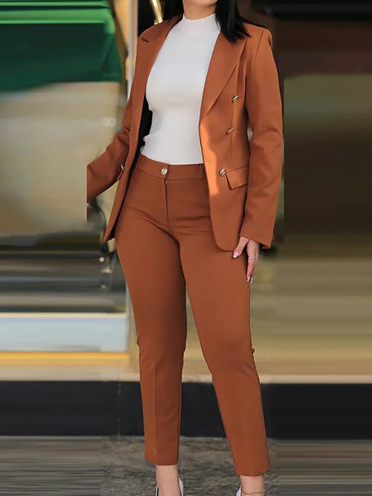 Women Two Pieces Pant Suits, Spring Autumn Loungewear Solid Fashion Matching Sets, Cardigan Top Pencil Pants Ladies Outfit