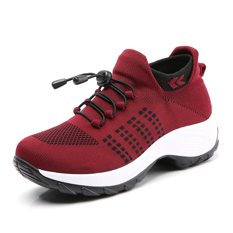 Women Walking Trainers Fashion Fly Weaving Sock Sneakers Breathe Comfort Nursing Shoes Casual Platform Loafers Non-Slip