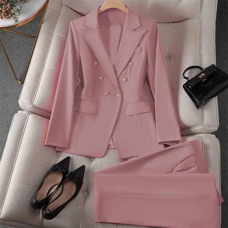Casual Long Sleeve Blazer Pant Sets Suits For Woman Fashion 2 Pieces Set For Women Office Lady Coats Jackets