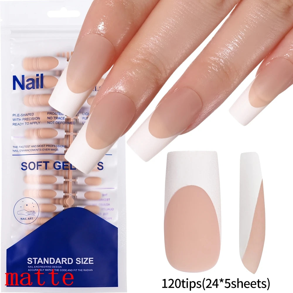 120pcs Black Edge Super Long French False Nail Removable Ballerina Coffin Almond Fake Nail Artificial Acrylic Press On Nail Tips