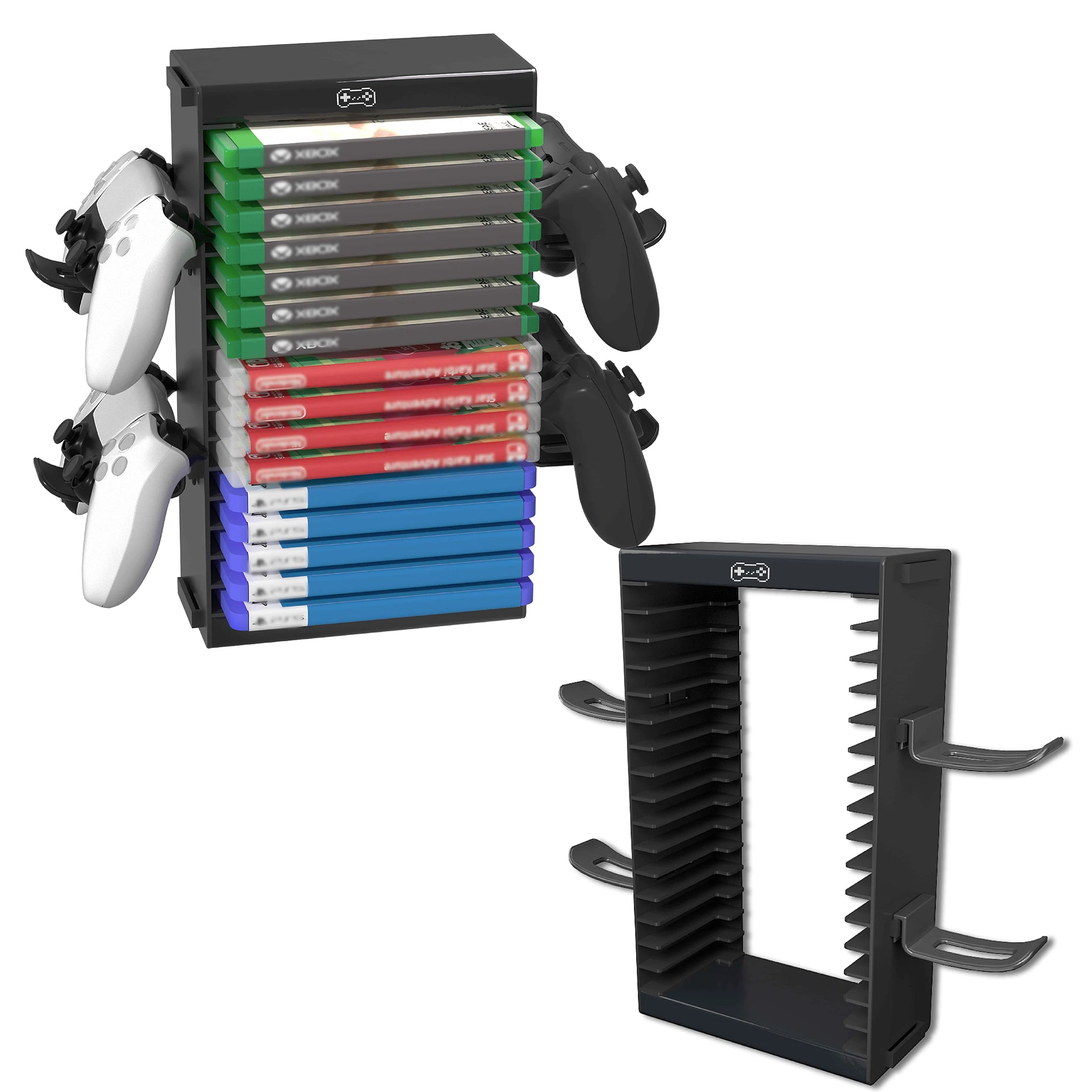 Video Game Storage Stand Tower for PS5/ PS4/ PS3/ Xbox Series S & X/Xbox one Game, with 4 Hooks Game Controller Holder