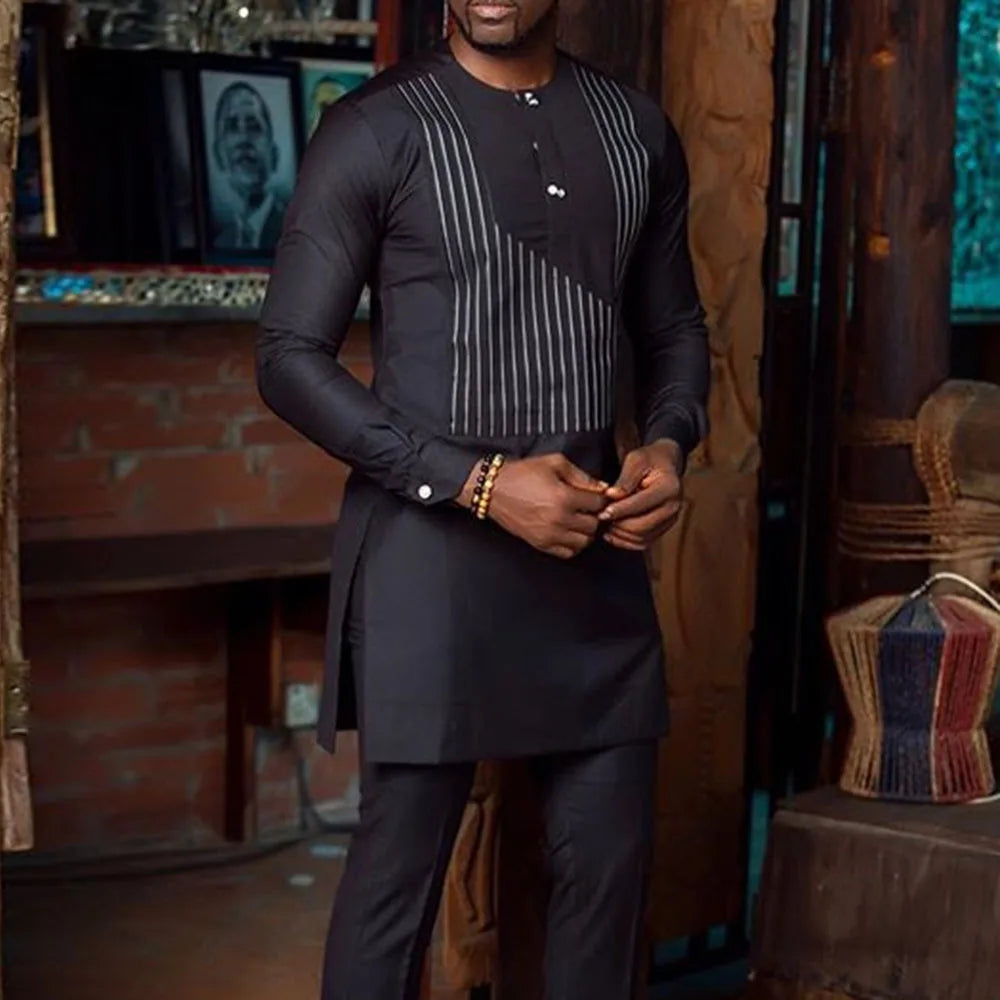 Primavera Verano Estilo de Moda Hombres Africanos Manga Larga Poliéster Tallas Grandes Camisetas Dashiki Ropa Africana para Hombre M-4XL Sin Pantalón