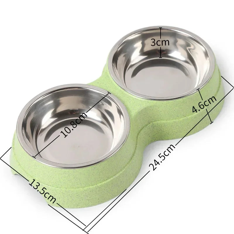 Small Dog Accessories Double Pet Bowls Stainless Steel Pet Drinking Dish Feeder Dog Food Water Feeder Cat Puppy Feeding Supplies