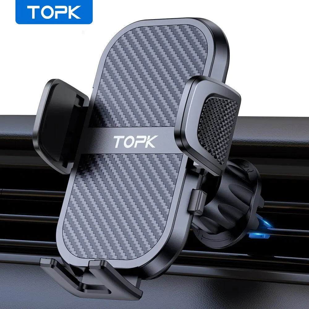 Soporte de teléfono para coche TOPK Rejilla de ventilación Soporte para teléfono de coche Soporte giratorio de 360° Clip ajustable Compatible con todos los smartphones de 4" a 7"