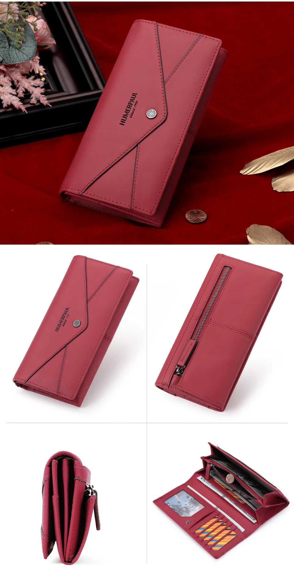 Genuine Leather Women's Wallet Luxury Clutch with RFID Multi Card Slots and Phone Pocket Large Capacity Female Money Handbag