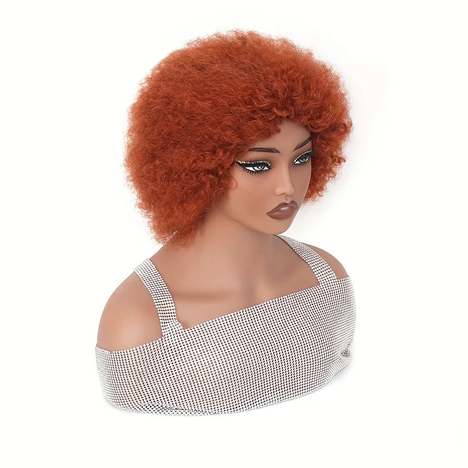 Short Afro Kinky Curly Bob Wig Rose Net Cap For Full Machine Made Wig For Women 150% Density Short Hair Wigs Afro Wig