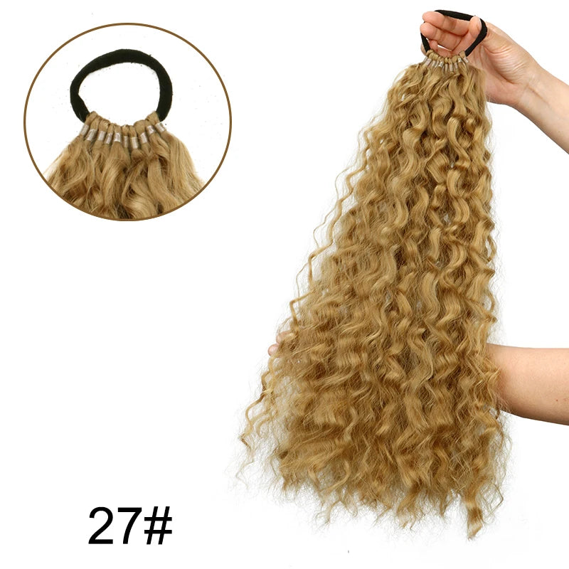 18Inch Synthetic Long Kinky Curly Afro Ponytail Hair Extension Elastic Rubber Band Fluffy Hairpiece for Women Daily Use