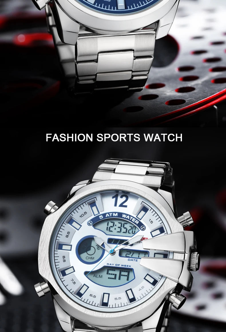 KAT-WACH Men Big Dial Wrist Watches Gold Top Brand Luxury Male Clock 2024 Gold Black Quartz Dual Display Chronograph Dropship
