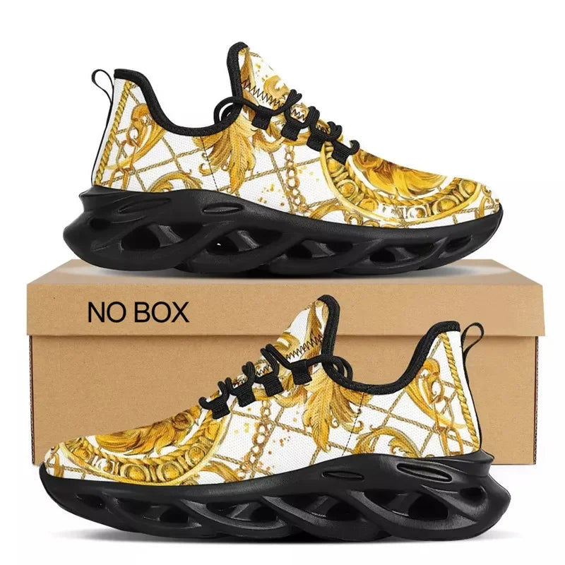 Custom Made Luxury Golden Floral Women Hot Sale Sneakers Soft Outdoor Sport Platform Couple Casual Flat Holiday Shoes Dropship